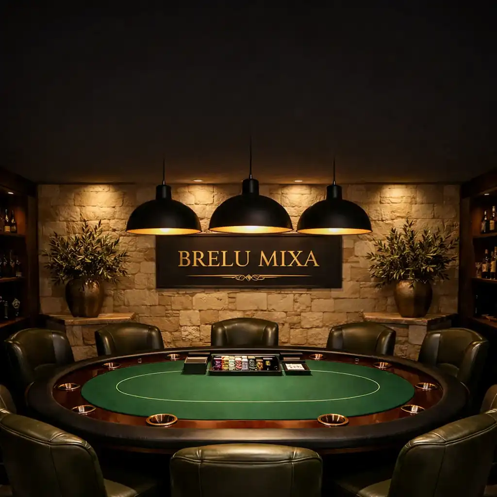 Wnętrze salonu pokerowego z profesjonalnym stołem i skórzanymi fotelami